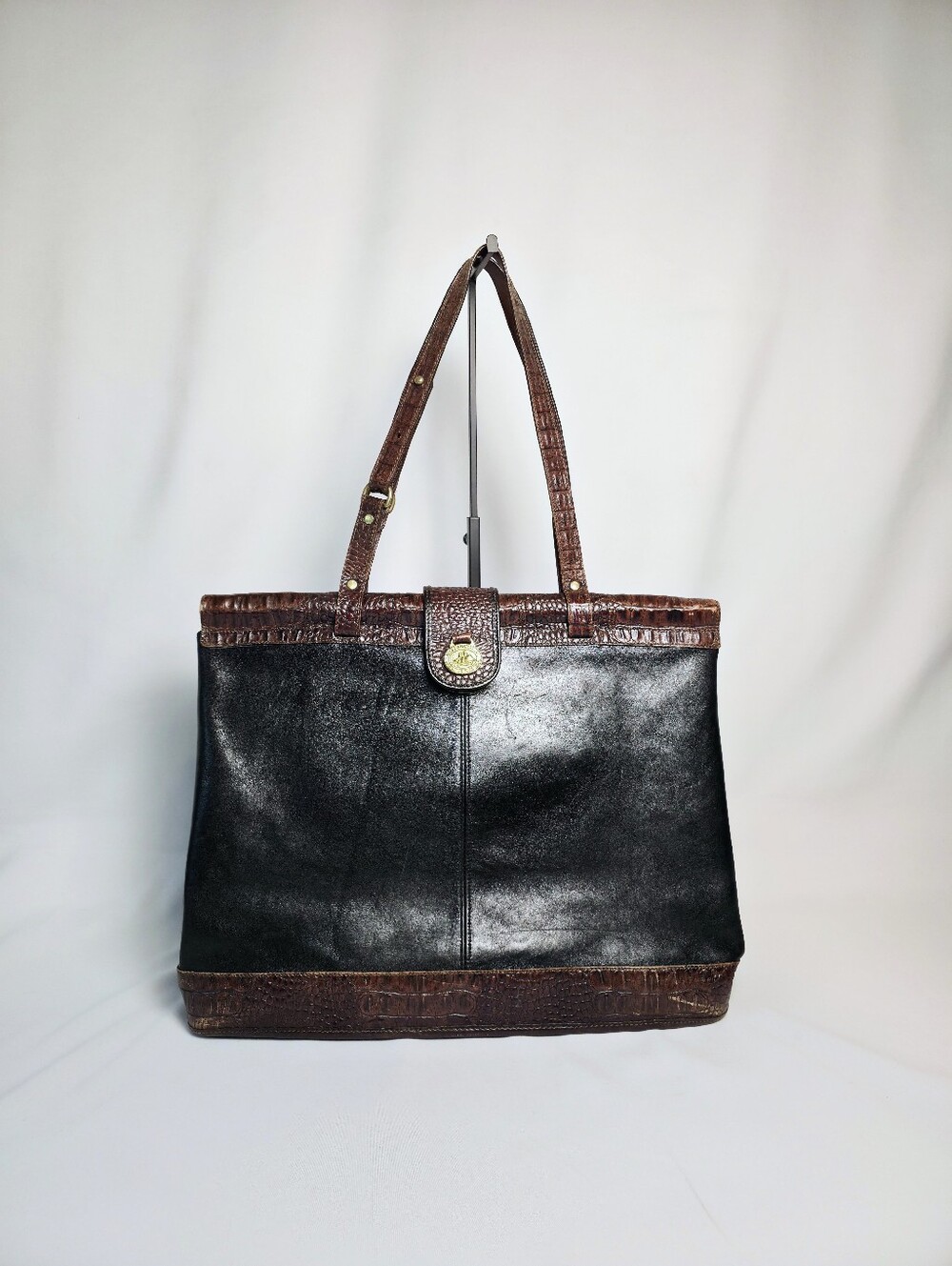 PROJECT Vintage Brahmin Leather Tote Large Shoulder Bag Two Tone Croc Smooth